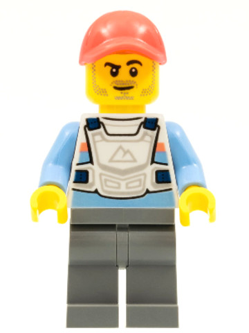 LEGO® Minifigurák cty1326 - Alex - Stuntz Driver, White Racing Chest Protector with Medium Blue Arms, Dark Bluish Gray Legs, Cor