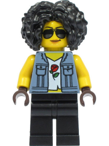 LEGO® Minifigurák cty1330 - Női Stuntz Versenyző - Homokkék Mellény és Fekete Nadrág