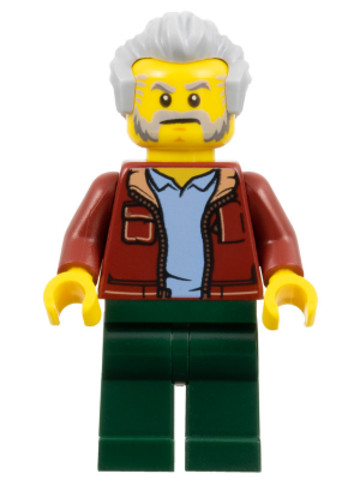 LEGO® Minifigurák cty1336 - Man, Dark Red Jacket with Bright Light Blue Shirt, Dark Green Legs, Light Bluish Gray Hair, Beard an