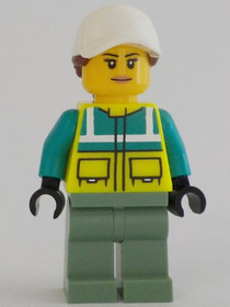 Ambulance Driver - Female, Dark Turquoise and Neon Yellow Safety Vest, Sand Green Legs