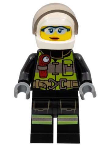 LEGO® Minifigurák cty1355 - Fire - Reflective Stripes with Utility Belt and Flashlight, White Helmet, Trans-Black Visor, Safety 