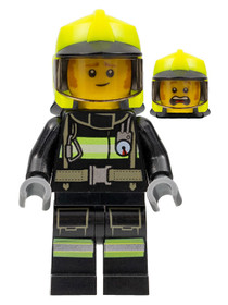 Fire - Fireman Clemmons, Reflective Stripes with Utility Belt, Black Legs, Neon Yellow Fire Helmet, 
