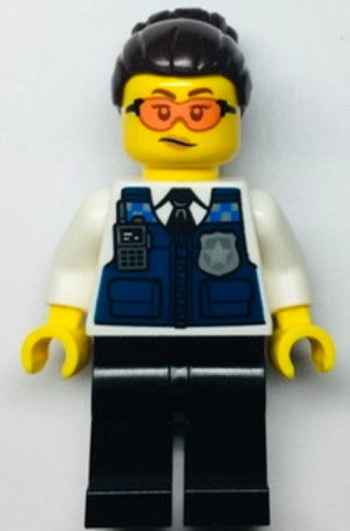 LEGO® Minifigurák cty1365 - Police - Officer Gracie Goodhart, Dark Blue Vest, Black Pants, Orange Goggles, and Dark Brown Hair w