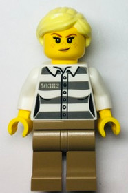 Police - Jail Prisoner 50382 Prison Stripes, Female, Dark Tan Legs, Smirk with Peach Lips, and Brigh