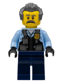 Police - Officer Sam Grizzled, Bright Light Blue Jacket, Dark Blue Legs, Dark Bluish Gray Hair