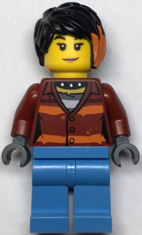 LEGO® Minifigurák cty1379 - Police Crook, Female - Daisy Kaboom Dark Red Torso with Orange Stripes. and Bright Light Blue Legs