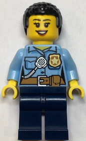 Police - City Officer Female, Bright Light Blue Shirt with Badge and Radio, Dark Blue Legs, Short Bl