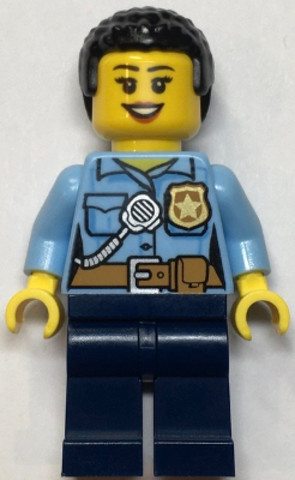 LEGO® Minifigurák cty1381 - Police - City Officer Female, Bright Light Blue Shirt with Badge and Radio, Dark Blue Legs, Short Bl