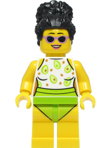 LEGO® Minifigurák cty1387 - Beach Tourist - Female, White and Lime Swimsuit, Black Hair