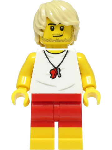 LEGO® Minifigurák cty1388 - Beach Lifeguard - Male, White Shirt, Red Shorts, Tan Hair