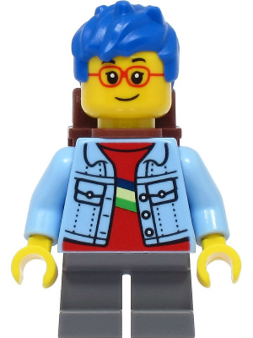 LEGO® Minifigurák cty1393 - Boy - Bright Light Blue Denim Jacket, Dark Bluish Gray Short Legs, Blue Hair, Reddish Brown Backpack