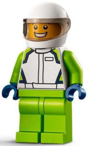 LEGO® Minifigurák cty1400 - Race Car Driver - Male, White Race Jacket and Helmet, Lime Legs