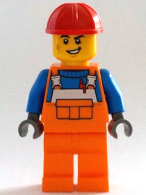 Construction Worker - Male, Orange Overalls with Reflective Stripe and Buckles over Blue Shirt, Oran