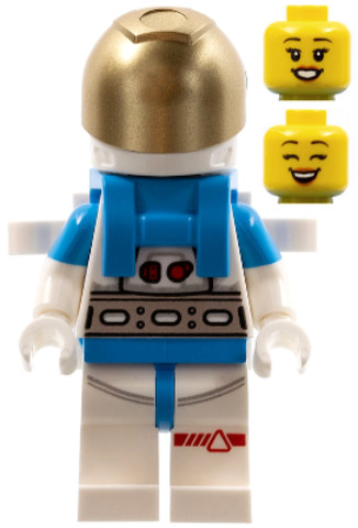 LEGO® Minifigurák cty1409 - Lunar Research Astronaut - Female, White and Dark Azure Suit, White Helmet, Metallic Gold Visor, Bac