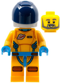 Lunar Research Astronaut - Male, Bright Light Orange and Dark Azure Suit, White Helmet, Dark Blue Vi