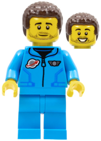 LEGO® Minifigurák cty1412 - Lunar Research Astronaut - Male, Dark Azure Jumpsuit, Dark Brown Coiled Hair, Stubble