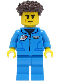 Lunar Research Astronaut - Male, Dark Azure Jumpsuit, Dark Brown Coiled Hair with Short Straight Sid