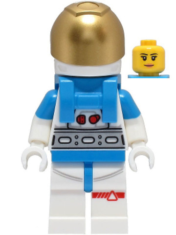 LEGO® Minifigurák cty1423 - Lunar Research Astronaut - Female, White and Dark Azure Suit, White Helmet, Metallic Gold Visor, Pea