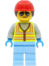 Space Engineer - Female, Neon Yellow Safety Vest, Bright Light Blue Legs, Red Construction Helmet wi