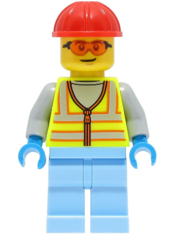 LEGO® Minifigurák cty1426 - Space Engineer - Male, Neon Yellow Safety Vest, Bright Light Blue Legs, Red Construction Helmet, Ora