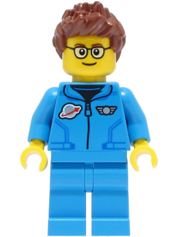 LEGO® Minifigurák cty1427 - Lunar Research Astronaut - Male, Dark Azure Jumpsuit, Reddish Brown Spiked Hair, Glasses