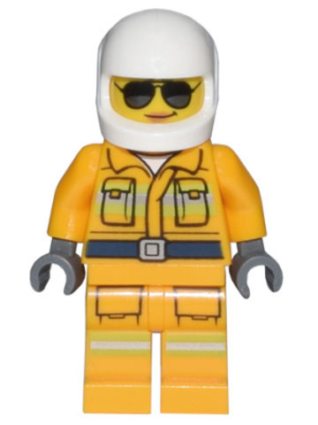 LEGO® Minifigurák cty1433 - Fire - Reflective Stripes, Bright Light Orange Suit, White Helmet, Sunglasses