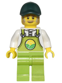 Farmer Horace - Lime Overalls over White Shirt, Lime Legs, Dark Green Cap, Dark Tan Moustache and Si