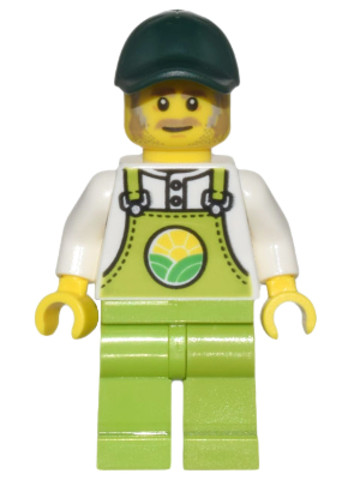 LEGO® Minifigurák cty1438 - Farmer Horace - Lime Overalls over White Shirt, Lime Legs, Dark Green Cap, Dark Tan Moustache and Si