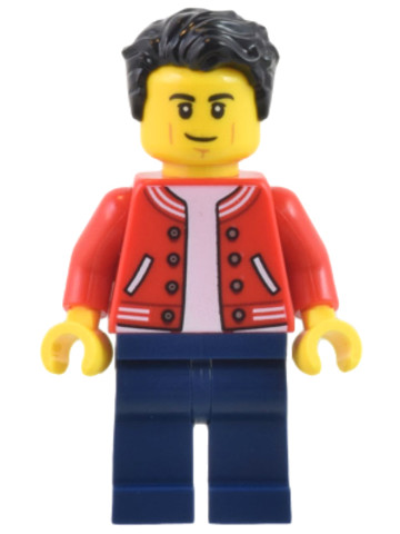 LEGO® Minifigurák cty1440 - Man - Red Jacket, Dark Blue Legs, Black Hair, Smirk and Cheek Lines