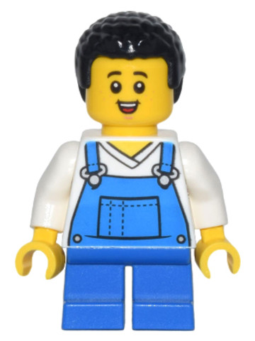 LEGO® Minifigurák cty1443 - Farmer - Boy, Blue Overalls over V-Neck Shirt, Blue Short Legs, Black Coiled Hair, Freckles and Smal