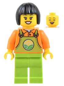 Farmer - Female, Lime Overalls over Orange Shirt, Lime Legs, Black Short Hair