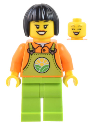 LEGO® Minifigurák cty1444 - Farmer - Female, Lime Overalls over Orange Shirt, Lime Legs, Black Short Hair