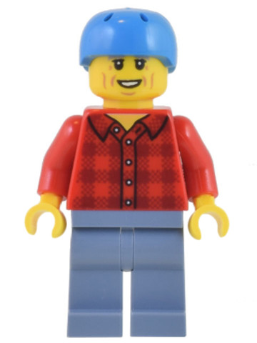 LEGO® Minifigurák cty1451 - Electric Scooter Rider - Red Flannel Shirt, Sand Blue Legs, Light Bluish Gray Eyebrows, Dark Azure H