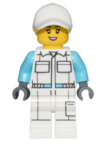 LEGO® Minifigurák cty1452 - Electric Scooter Attendant - White Jumpsuit with Pockets, White Legs with Pocket, Peach Lips, White 