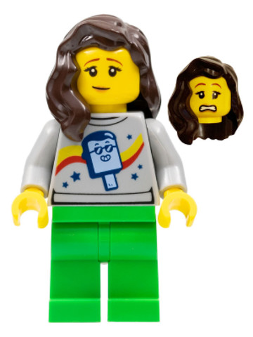 LEGO® Minifigurák cty1454 - Stuntz Spectator - Dark Brown Hair, Popsicle Shirt, Bright Green Legs