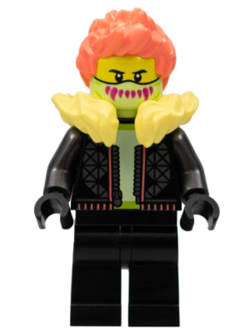 LEGO® Minifigurák cty1457 - Stuntz Driver, Coral Hair, Yellowish Green Mask, Bright Light Yellow Fur Lined Black Jacket, Black L