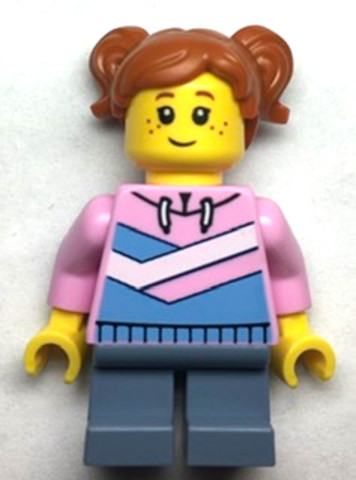 LEGO® Minifigurák cty1481 - Girl - Dark Orange Hair, Bright Pink Hoodie, Sand Blue Short Legs