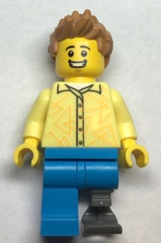 LEGO® Minifigurák cty1482 - Grocery Store Customer - Male, Bright Light Yellow Shirt, Medium Nougat Hair, Prosthetic Leg