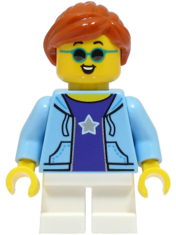 LEGO® Minifigurák cty1497 - Stuntz Spectator - Child, Bright Light Blue Jacket, White Short Legs, Dark Orange Hair