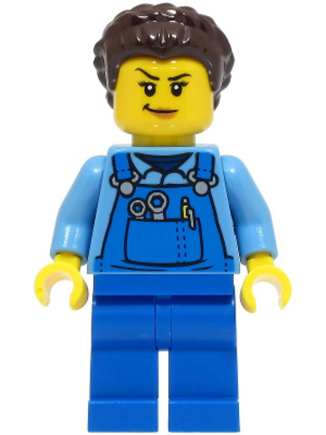 LEGO® Minifigurák cty1500 - Stuntz Crew - Female, Medium Blue Shirt, Blue Apron, Dark Brown Hair