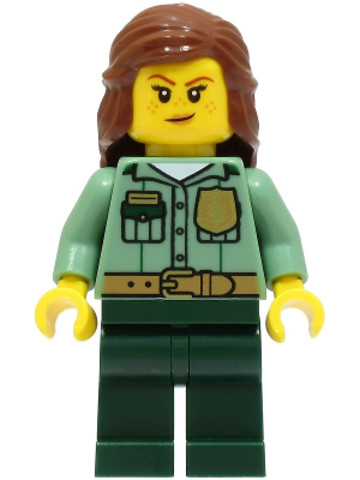 LEGO® Minifigurák cty1528 - Park Ranger - Female, Sand Green Shirt, Dark Green Legs, Reddish Brown Hair