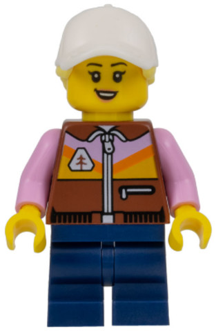 LEGO® Minifigurák cty1529 - Dirt Bike Rider - Female, White Cap, Bright Light Yellow Ponytail, Reddish Brown Jacket, Dark Blue M