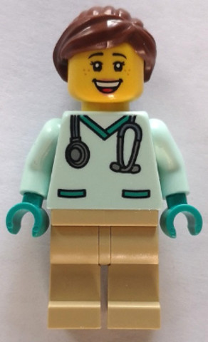 LEGO® Minifigurák cty1532 - Veterinarian - Female, Light Aqua Scrubs, Tan Legs, Reddish Brown Hair