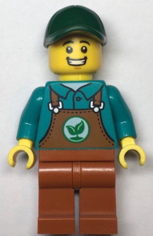 LEGO® Minifigurák cty1535 - Gardener - Male, Dark Orange Overalls over Dark Turquoise Shirt, Dark Orange Legs, Dark Green Cap