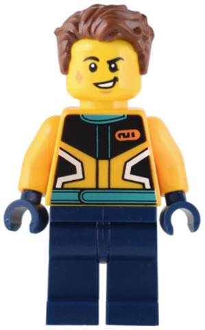 LEGO® Minifigurák cty1536 - Custom Car Garage Driver - Male, Bright Light Orange Racing Jacket, Dark Blue Legs, Reddish Brown Ha