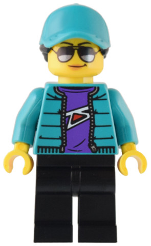 LEGO® Minifigurák cty1537 - Custom Car Garage Driver - Female, Dark Turquoise Jacket, Black Legs, Dark Turquoise Ball Cap