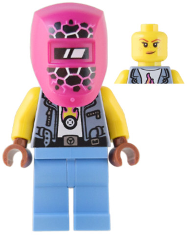 LEGO® Minifigurák cty1539 - Mech-Max - Custom Car Garage Mechanic, Sand Blue Vest, Medium Blue Legs, Black Helmet, Magenta Weldi