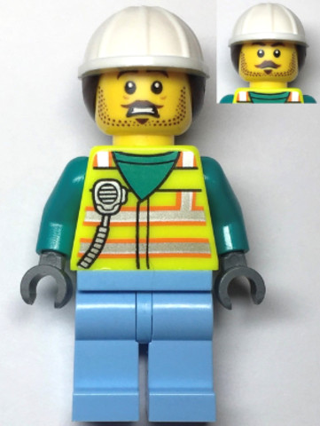LEGO® Minifigurák cty1547 - Utility Worker - Male, Neon Yellow Safety Vest, Bright Light Blue Legs, White Helmet, Dark Brown Pon