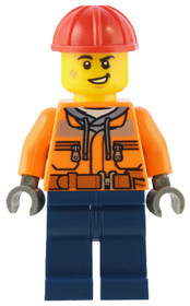 Construction Worker - Male, Orange Safety Jacket, Reflective Stripe, Sand Blue Hoodie, Dark Blue Leg