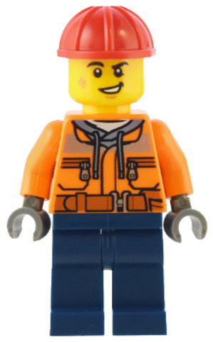 LEGO® Minifigurák cty1553 - Construction Worker - Male, Orange Safety Jacket, Reflective Stripe, Sand Blue Hoodie, Dark Blue Leg